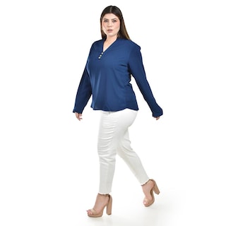 Foto 2 | Blusa de Manga Larga Roman Fashion Azul para Mujer