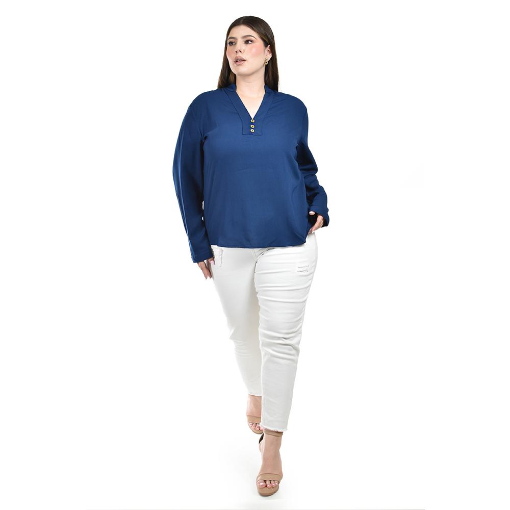 Foto 4 | Blusa de Manga Larga Roman Fashion Azul para Mujer