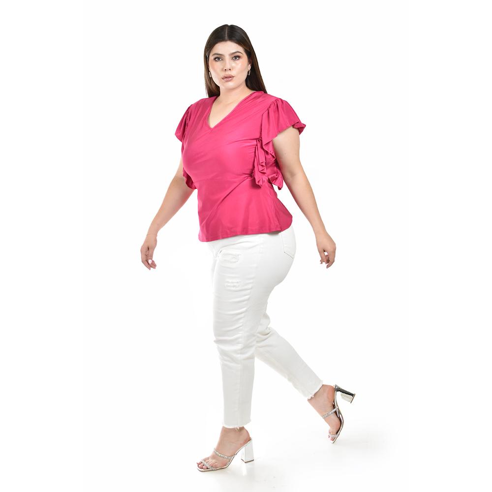 Foto 2 | Blusa de Olanes Roman Fashion Fucsia para Mujer