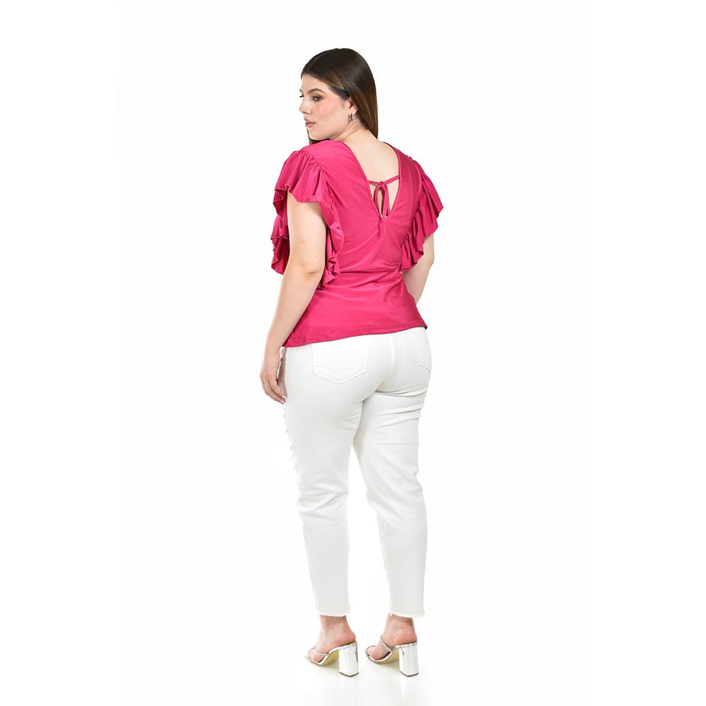 Foto 3 | Blusa de Olanes Roman Fashion Fucsia para Mujer