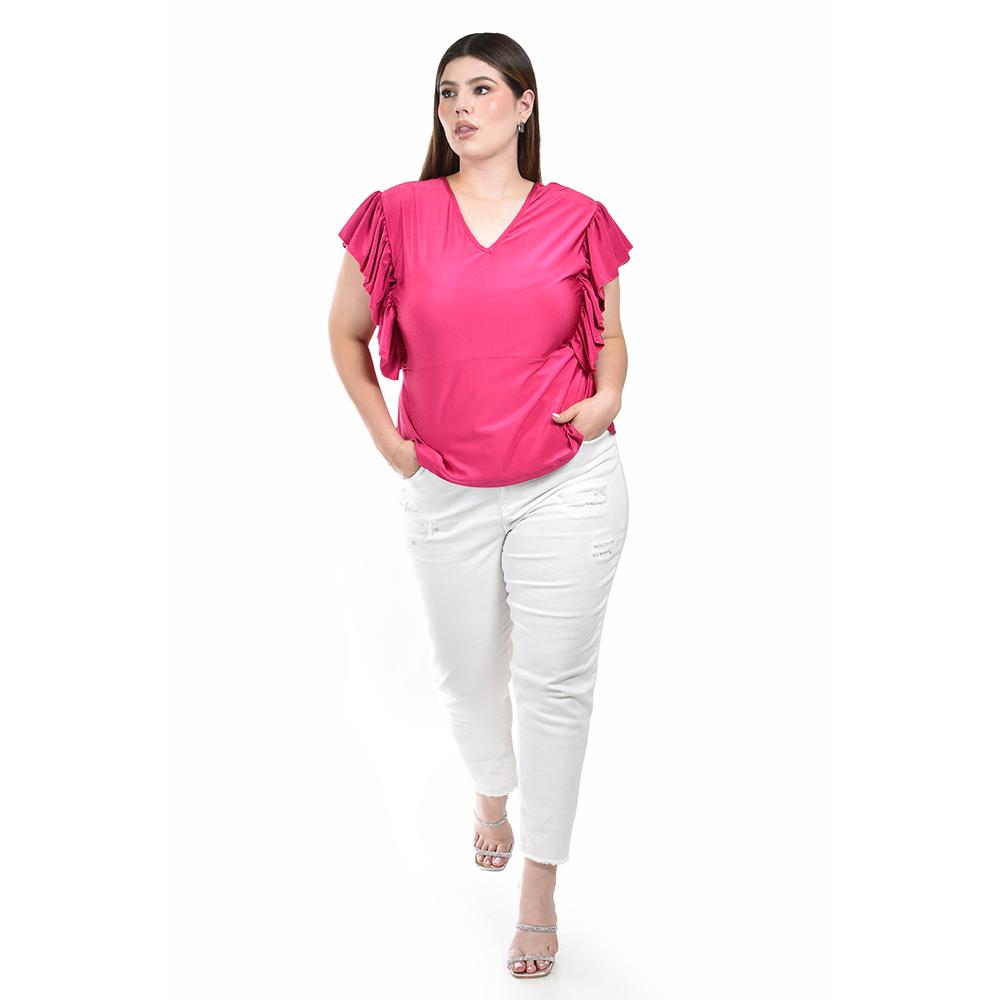 Foto 4 | Blusa de Olanes Roman Fashion Fucsia para Mujer