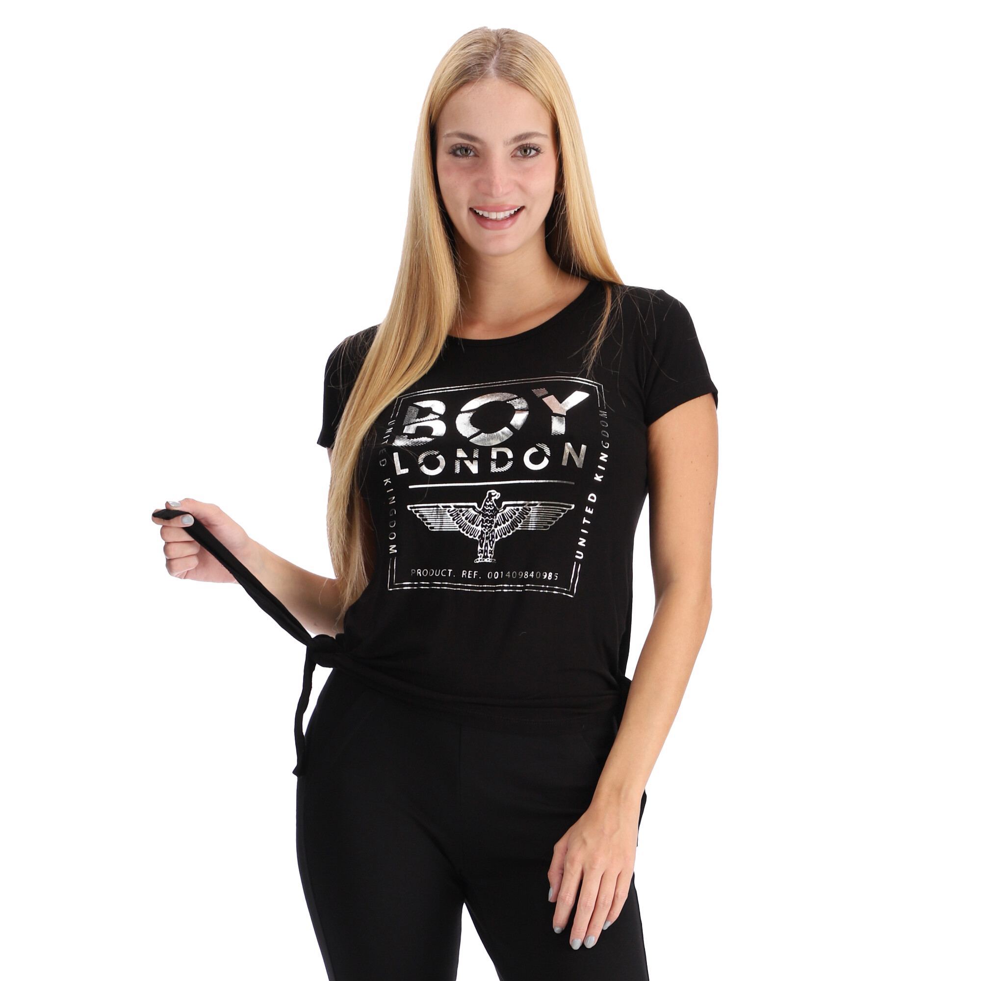 Foto 2 pulgar | Blusa Dama Letras Plata Con Nudos A Los Costados Boy London