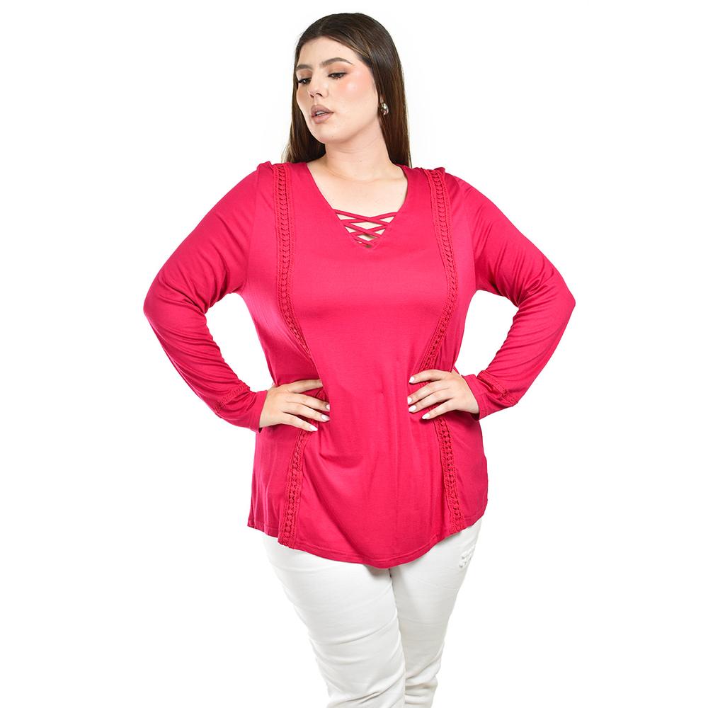 Foto 2 pulgar | Blusa con Encaje y Escote Cruzado Roman Fashion para Mujer