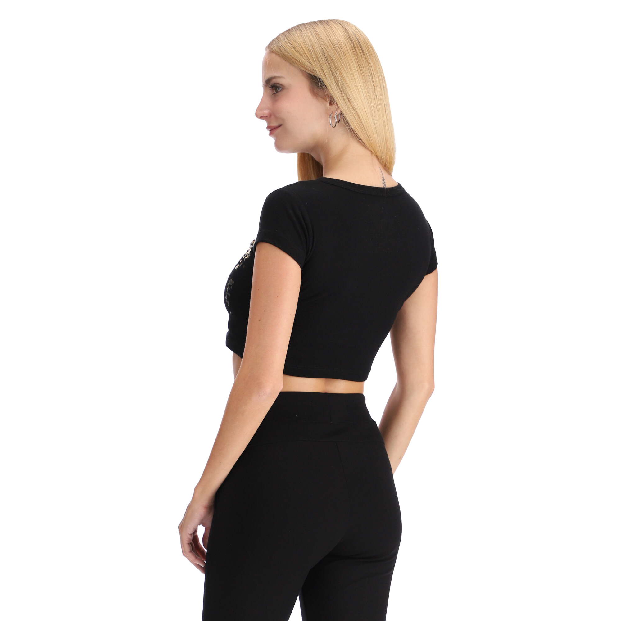 Foto 3 pulgar | Crop Top Negro De Dama Estampado Metálico Puntos Boy London