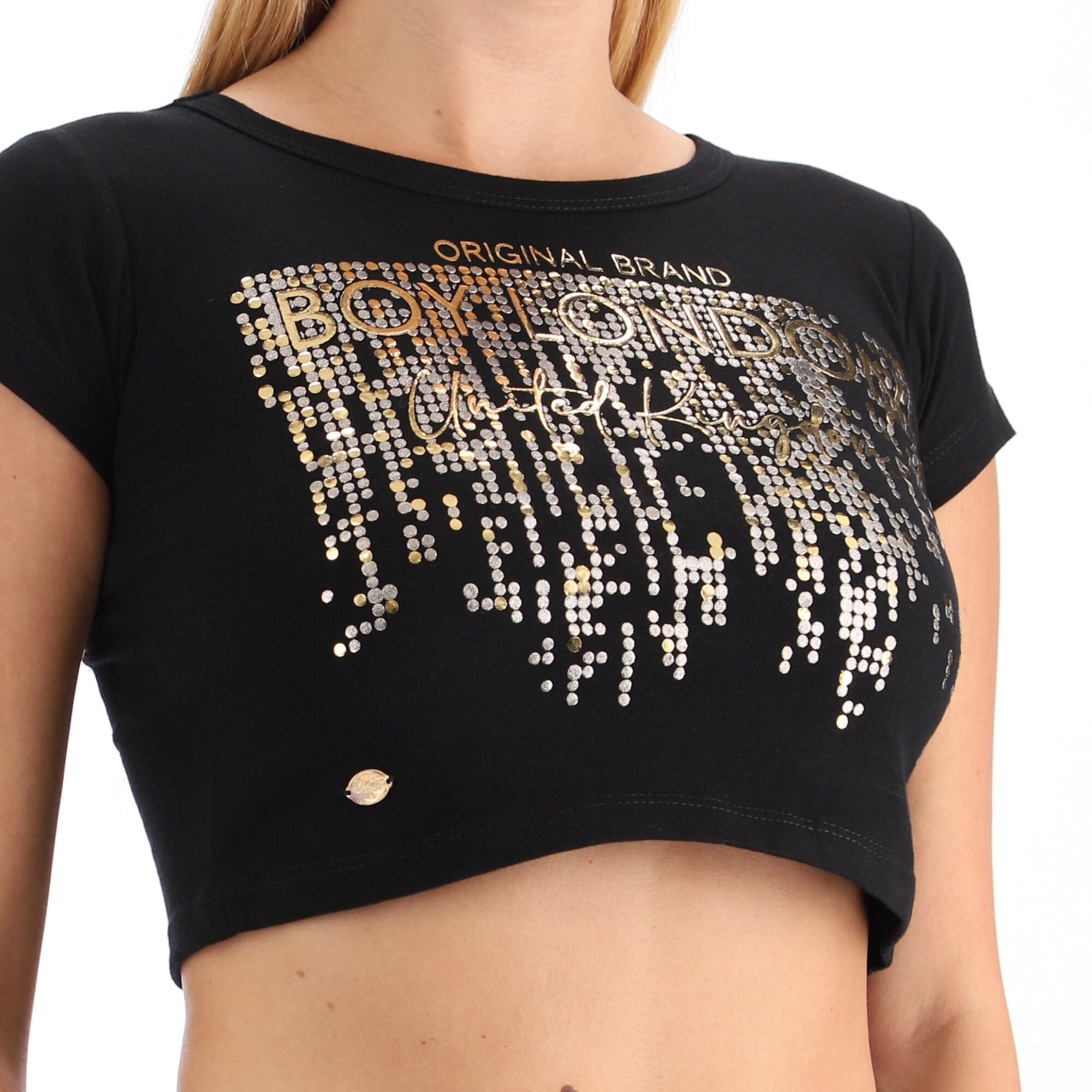 Foto 4 pulgar | Crop Top Negro De Dama Estampado Metálico Puntos Boy London