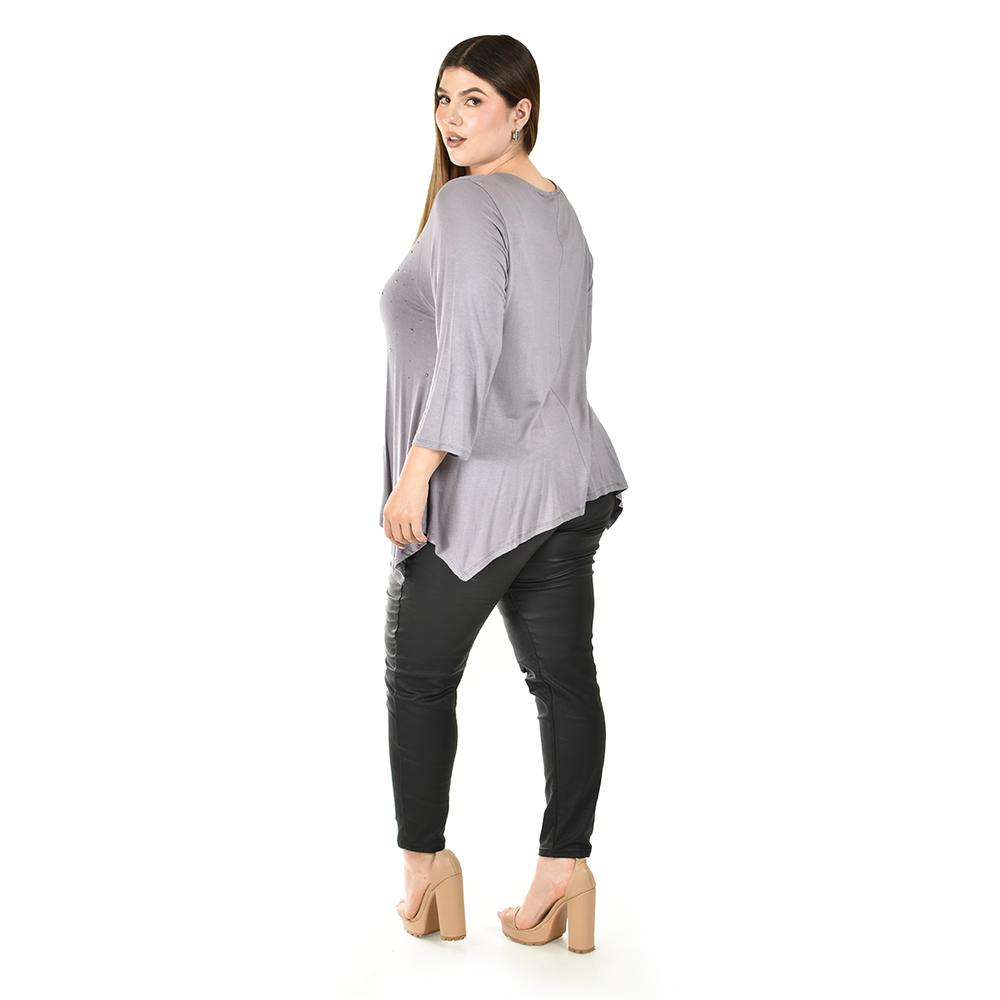 Foto 4 pulgar | Blusa Asimetrica con Pedrería Roman Fashion Gris para Mujer