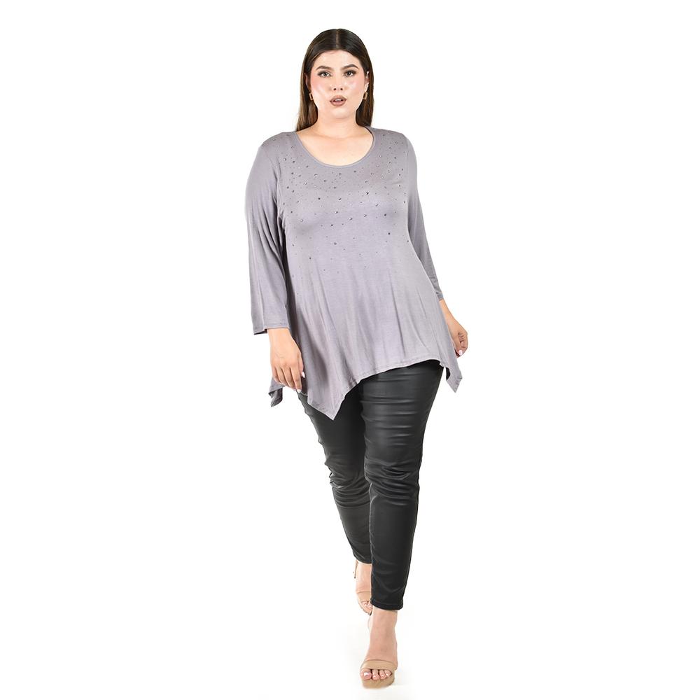 Foto 5 | Blusa Asimetrica con Pedrería Roman Fashion Gris para Mujer