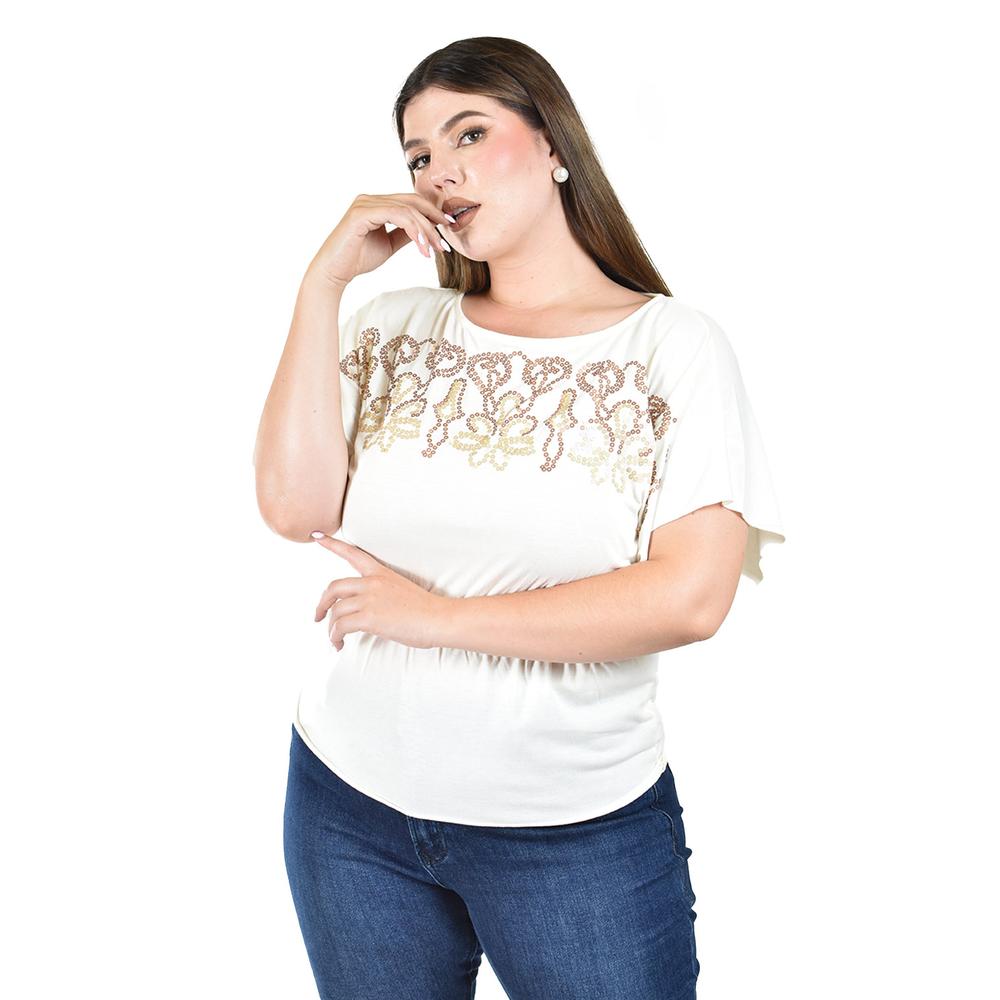 Foto 2 pulgar | Blusa Casual con Lentejuelas Roman Fashion Blanca para Mujer