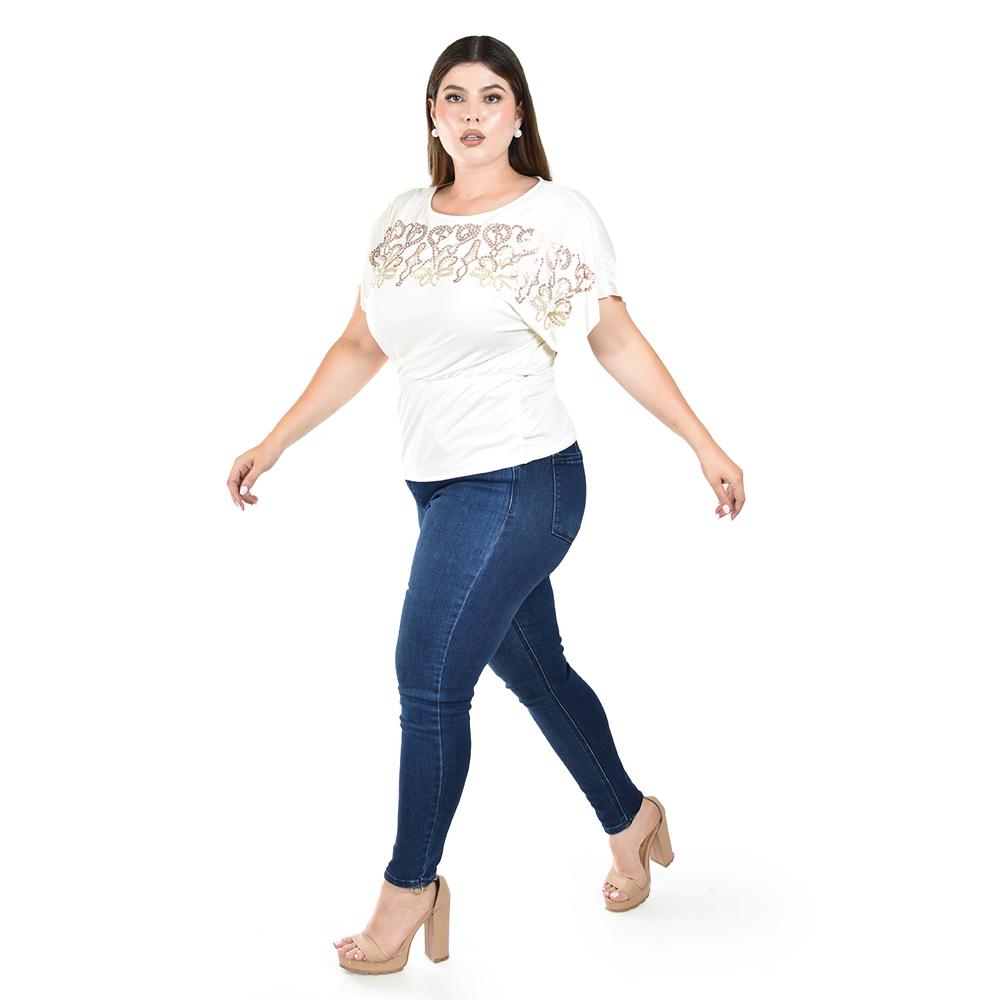 Foto 3 pulgar | Blusa Casual con Lentejuelas Roman Fashion Blanca para Mujer