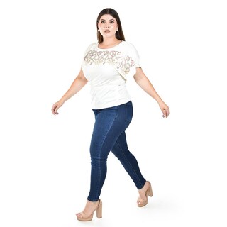 Foto 2 | Blusa Casual con Lentejuelas Roman Fashion Blanca para Mujer
