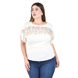 Foto 4 | Blusa Casual con Lentejuelas Roman Fashion Blanca para Mujer