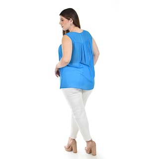 Foto 3 | Blusa Semitransparente Roman Fashion Azul para Mujer