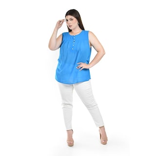 Foto 4 | Blusa Semitransparente Roman Fashion Azul para Mujer
