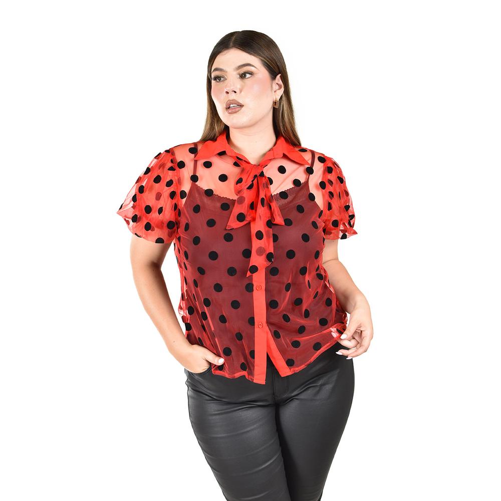 Foto 2 pulgar | Blusa con Lunares Roman Fashion Roja para Mujer