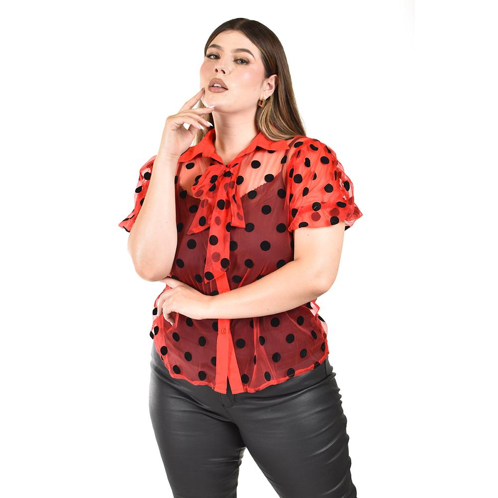 Foto 5 pulgar | Blusa con Lunares Roman Fashion Roja para Mujer
