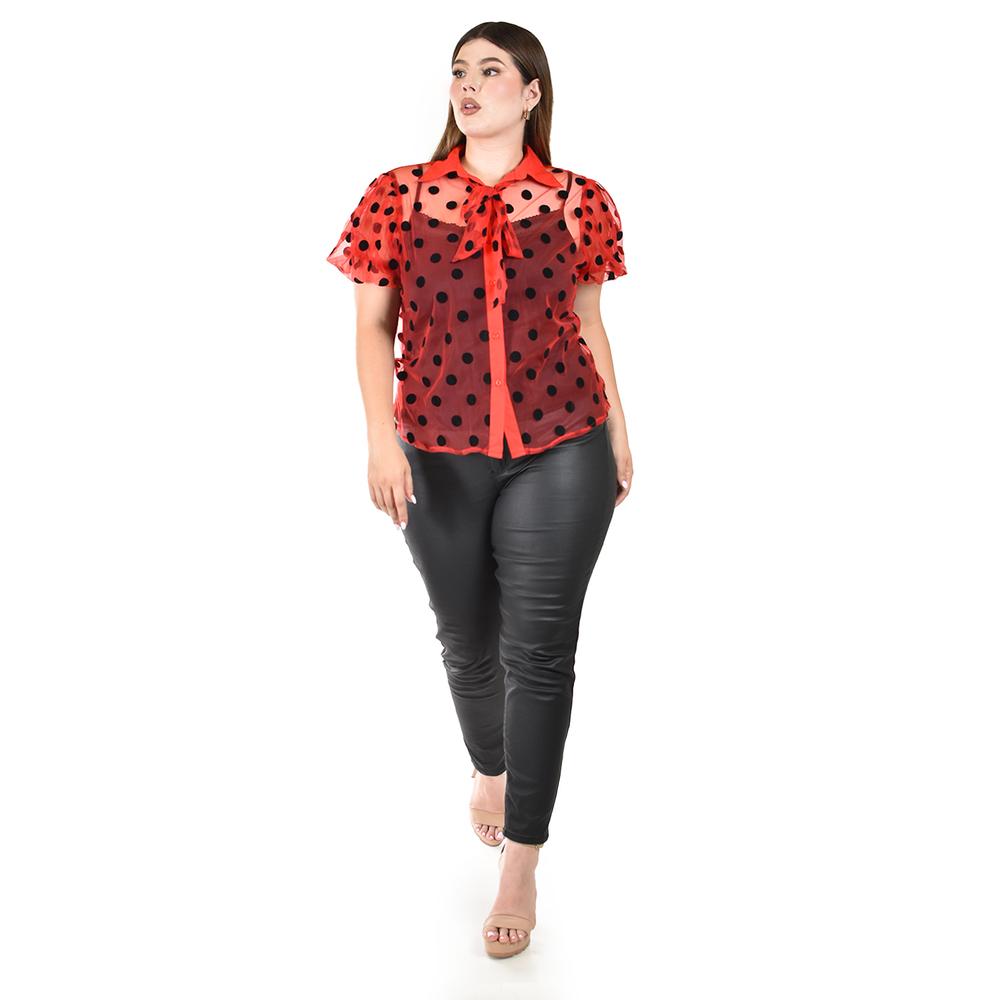 Foto 6 pulgar | Blusa con Lunares Roman Fashion Roja para Mujer