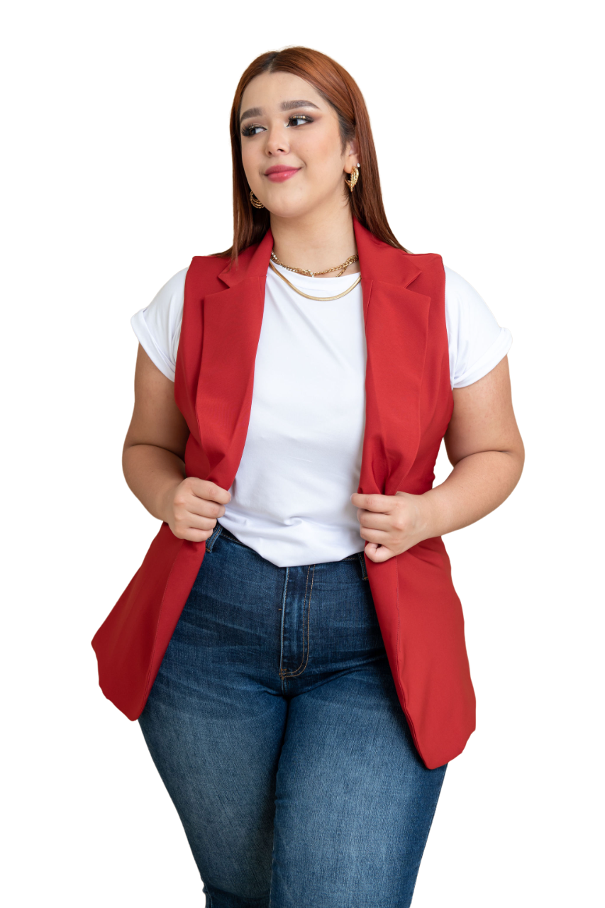 Foto 1 | Chaleco de Vestir María Ferré 2480l color Vino Ladrillo para Mujer Tallas Extras