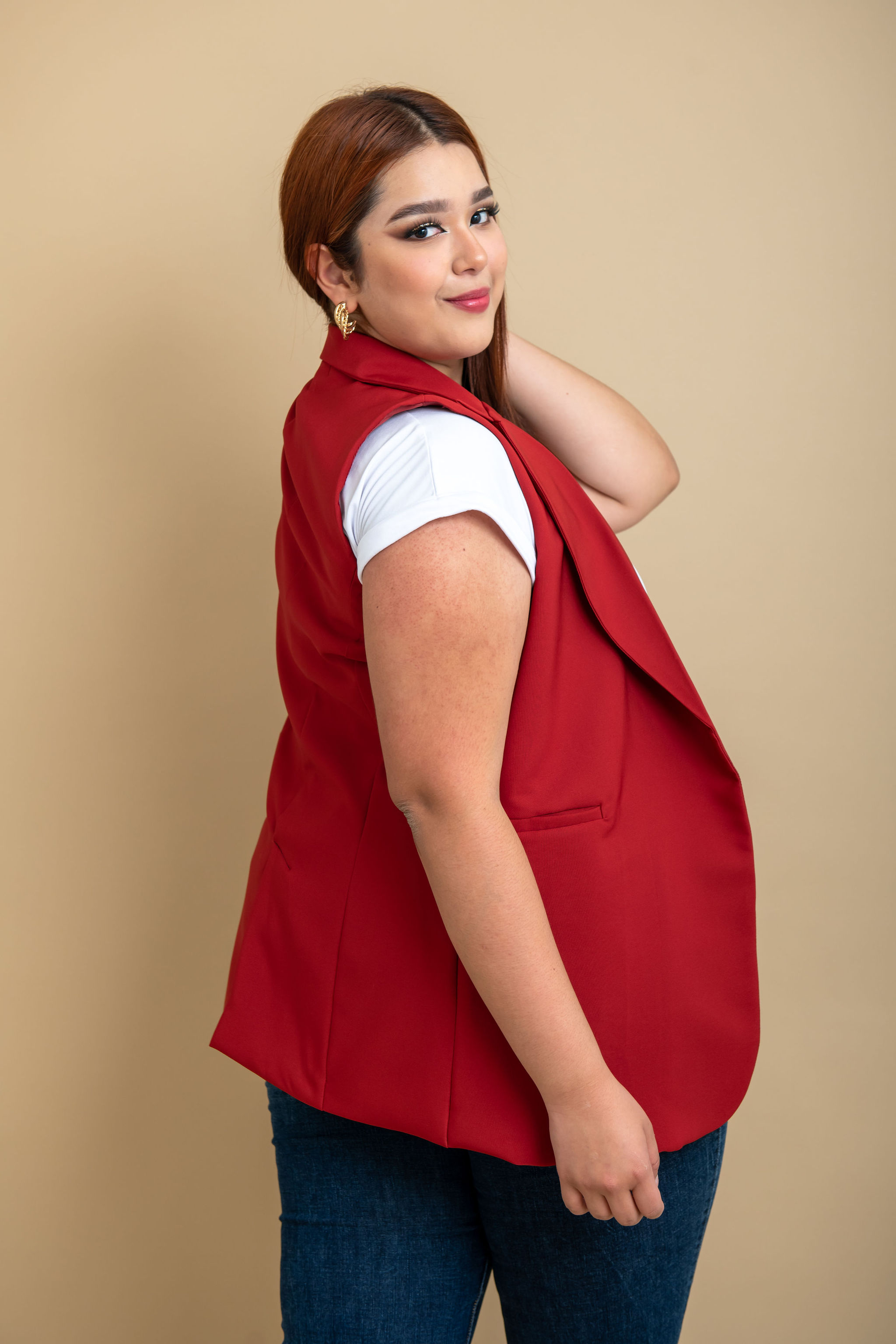 Foto 4 pulgar | Chaleco de Vestir María Ferré 2480l color Vino Ladrillo para Mujer Tallas Extras