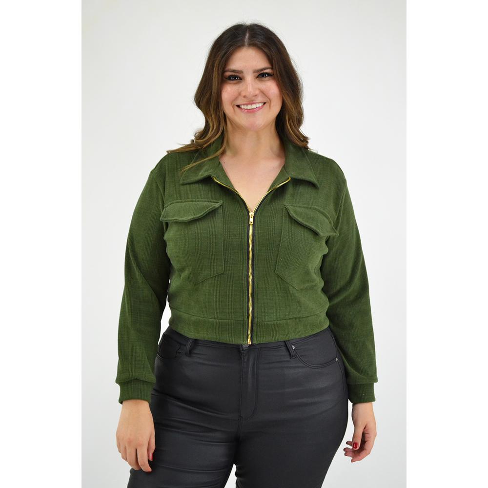 Foto 1 | Chamarra Corta Roman Fashion Tallas Extras 18048 color Verde