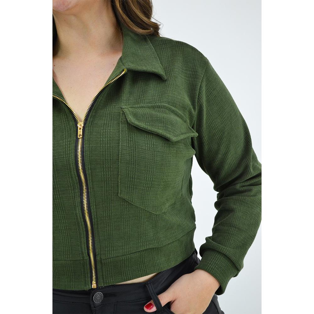 Foto 5 pulgar | Chamarra Corta Roman Fashion Tallas Extras 18048 color Verde