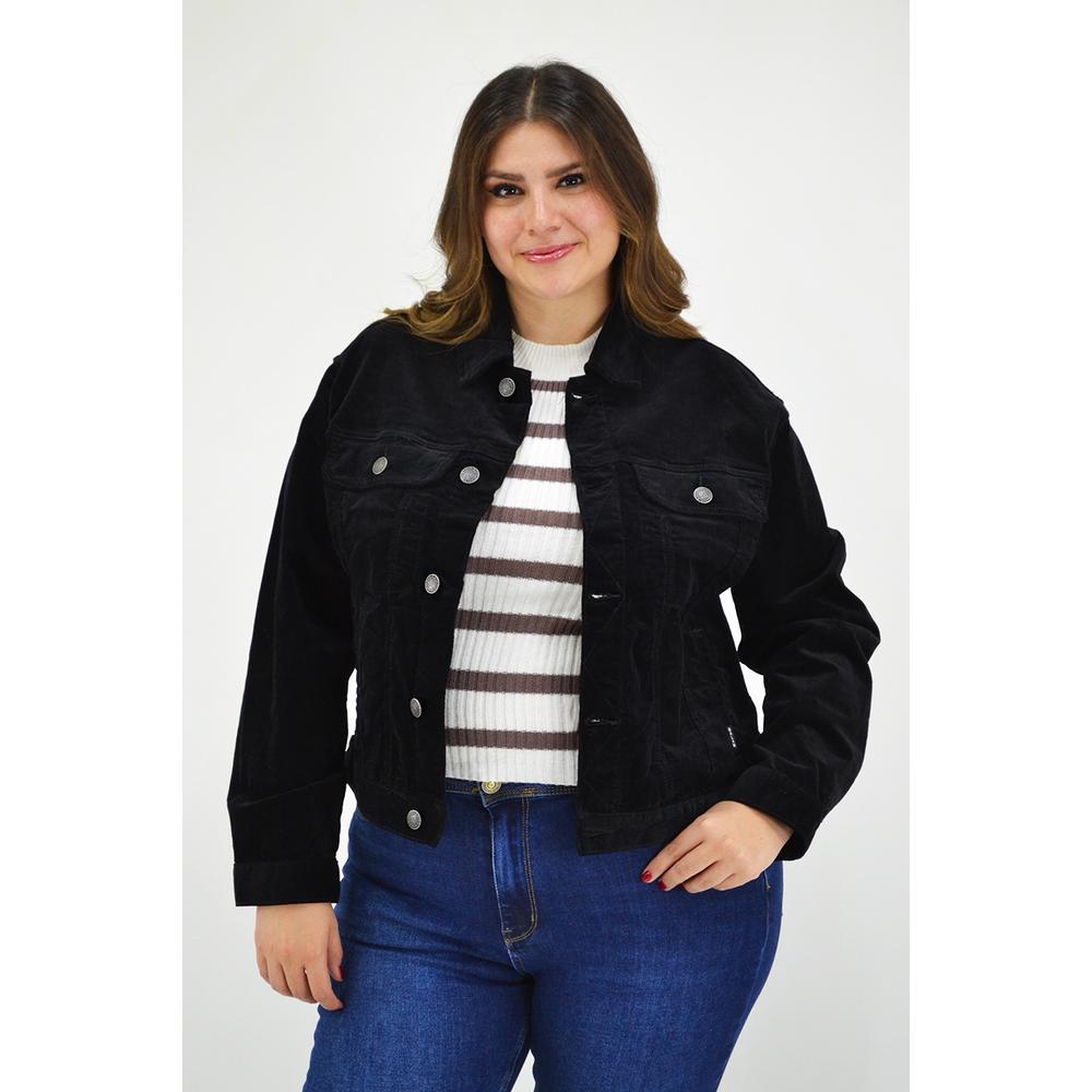 Foto 1 | Chamarra para Mujer Roman Fashion de Pana Tallas Extras color Negro
