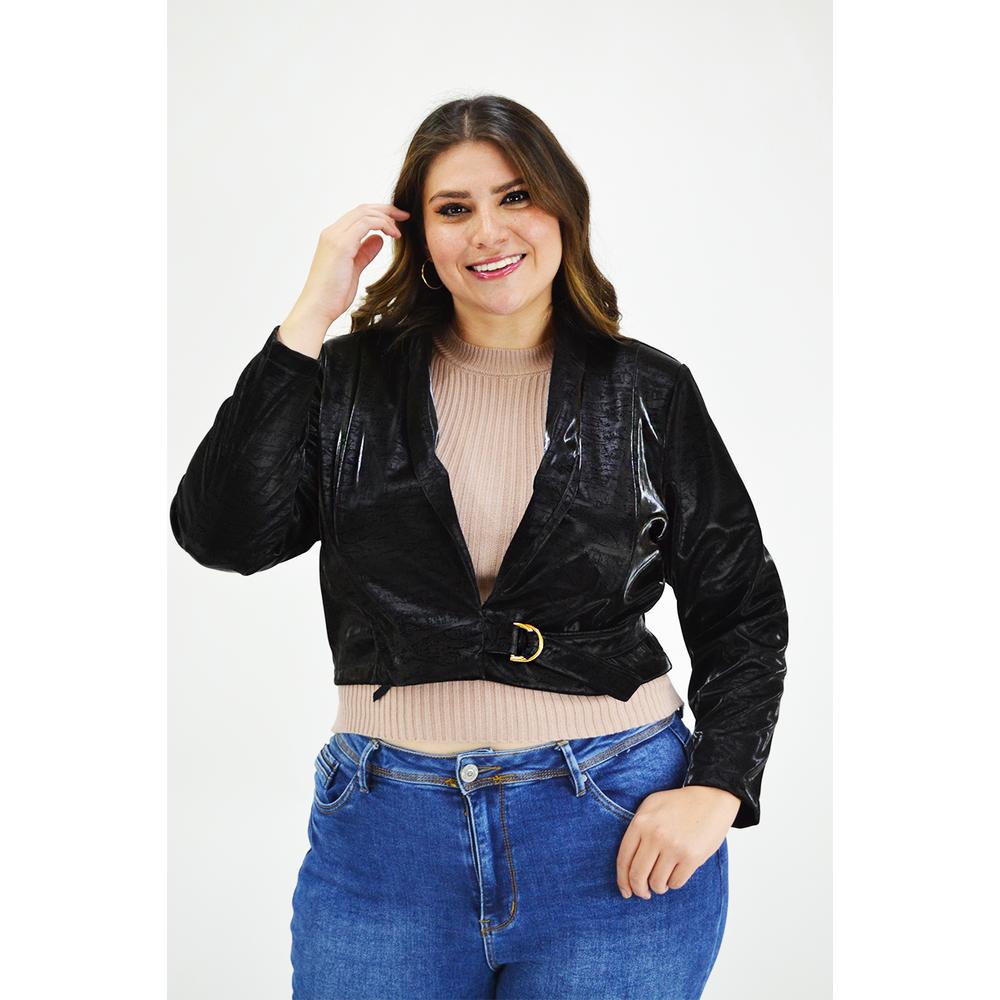 Foto 2 pulgar | Chaqueta Corta Vinipiel Print Roman Fashion CH-MIC-2245 Negra Tallas Extras