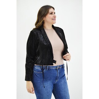 Foto 2 | Chaqueta Corta Vinipiel Print Roman Fashion CH-MIC-2245 Negra Tallas Extras