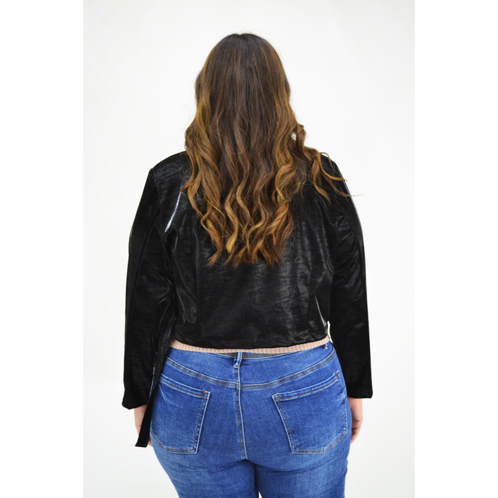 Foto 3 | Chaqueta Corta Vinipiel Print Roman Fashion CH-MIC-2245 Negra Tallas Extras