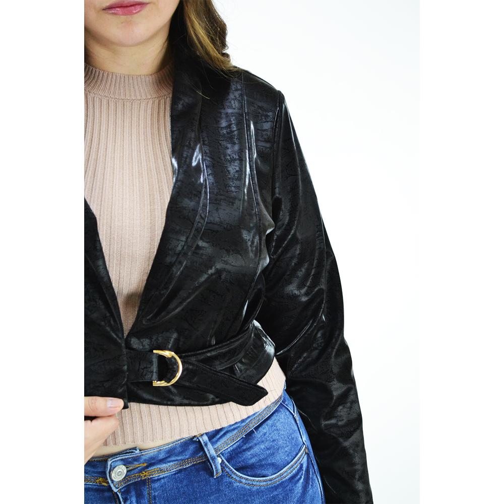 Foto 5 pulgar | Chaqueta Corta Vinipiel Print Roman Fashion CH-MIC-2245 Negra Tallas Extras