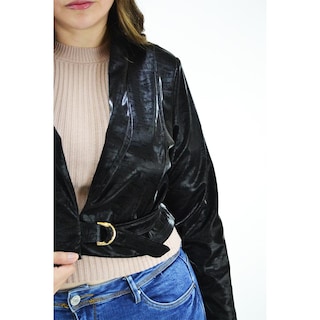 Foto 4 | Chaqueta Corta Vinipiel Print Roman Fashion CH-MIC-2245 Negra Tallas Extras