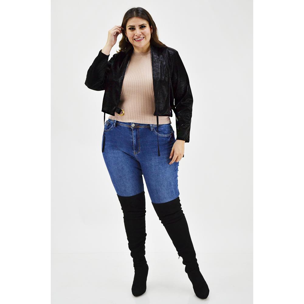 Foto 7 pulgar | Chaqueta Corta Vinipiel Print Roman Fashion CH-MIC-2245 Negra Tallas Extras