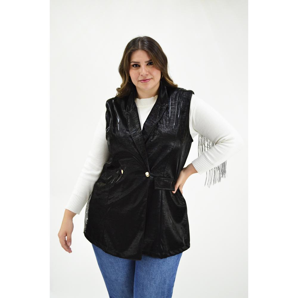 Foto 1 | Chaleco de Vinipiel Print Roman Fashion JA-MIC-2237 Negro Tallas Extras