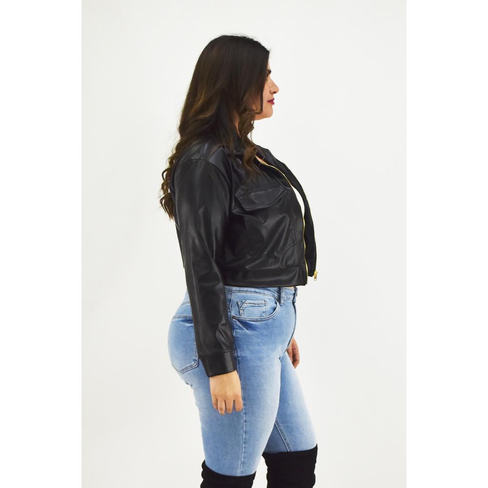 Foto 2 | Chamarra Corta De Vinipiel Roman Fashion /tallas Extras, 18048 (negro) Negro