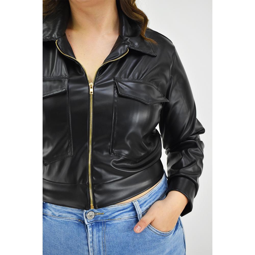 Foto 4 | Chamarra Corta De Vinipiel Roman Fashion /tallas Extras, 18048 (negro) Negro