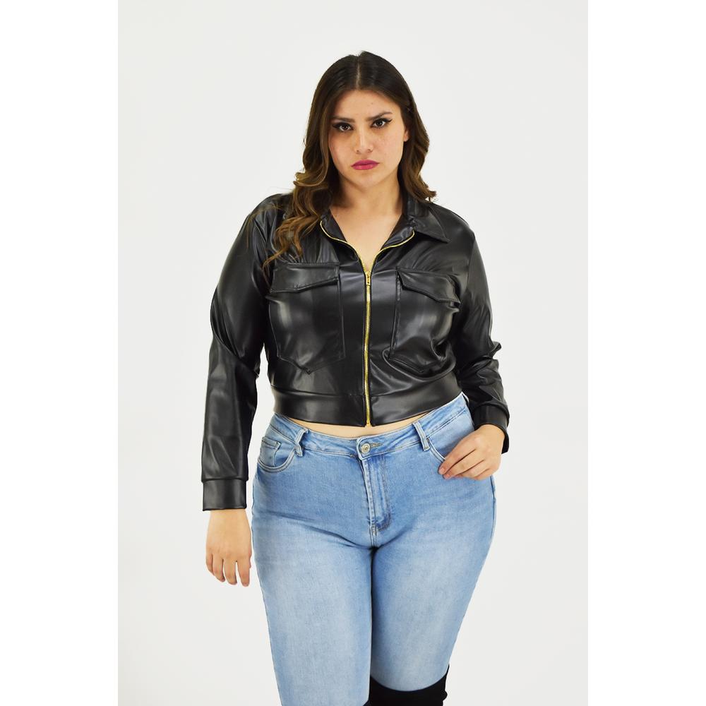Foto 5 | Chamarra Corta De Vinipiel Roman Fashion /tallas Extras, 18048 (negro) Negro