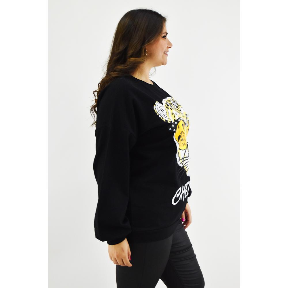 Foto 3 pulgar | Sudadera Cheetah Roman Fashion Negra Tallas Extras para Mujer