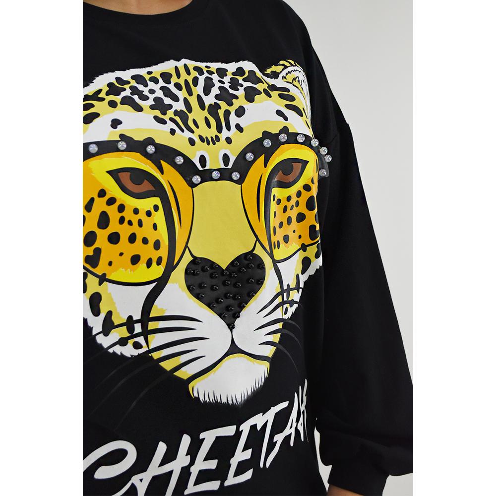Foto 5 pulgar | Sudadera Cheetah Roman Fashion Negra Tallas Extras para Mujer