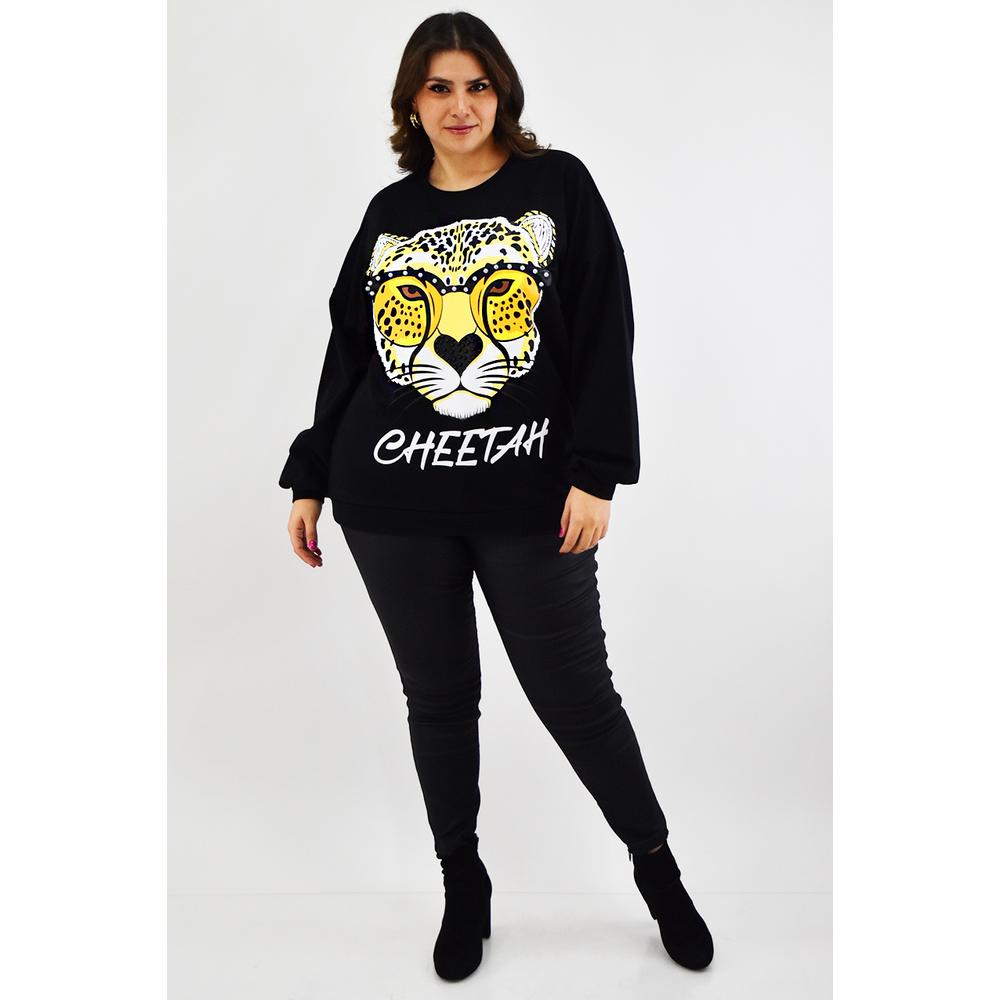 Foto 5 | Sudadera Cheetah Roman Fashion Negra Tallas Extras para Mujer