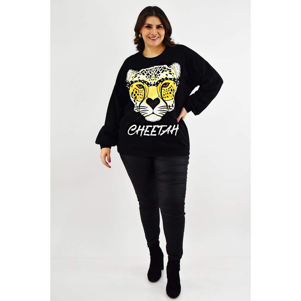 Foto 7 pulgar | Sudadera Cheetah Roman Fashion Negra Tallas Extras para Mujer