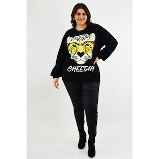 Foto 6 | Sudadera Cheetah Roman Fashion Negra Tallas Extras para Mujer