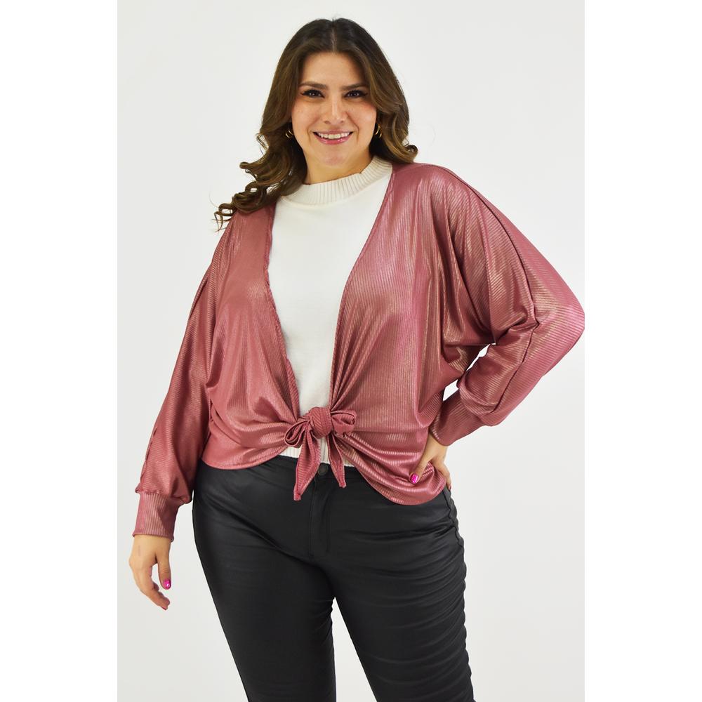 Foto 2 pulgar | Cardigan Con Brillo Roman Fashion /tallas Extras, 11847 (palo De Rosa) Rosa Claro
