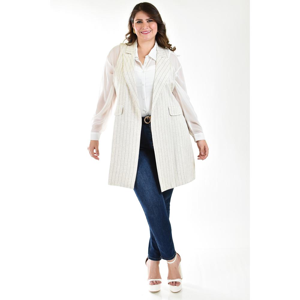 Foto 1 | Chaleco de Lino con Líneas Roman Fashion Tallas Extras Beige