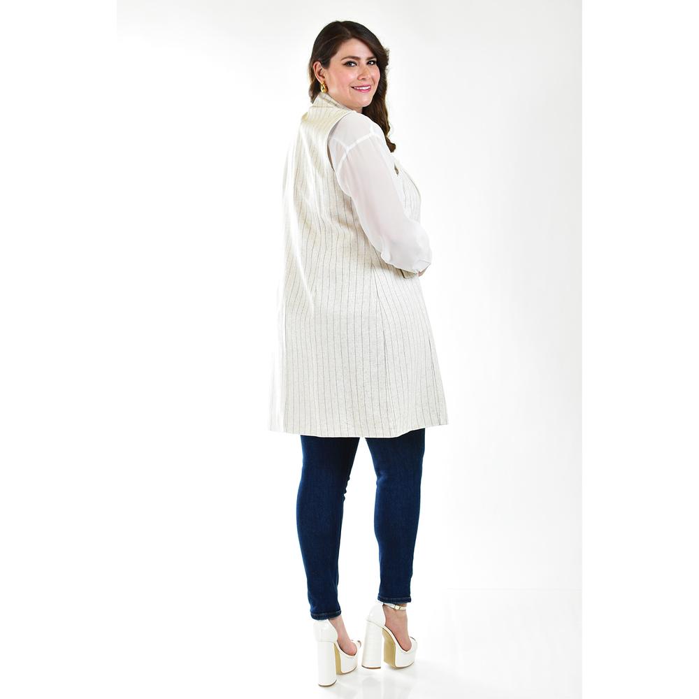 Foto 4 pulgar | Chaleco de Lino con Líneas Roman Fashion Tallas Extras Beige