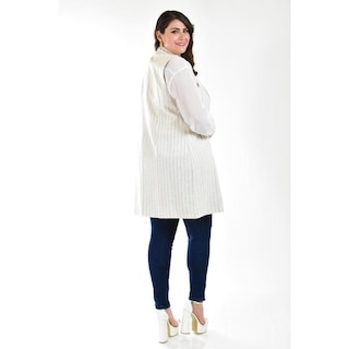 Foto 3 | Chaleco de Lino con Líneas Roman Fashion Tallas Extras Beige