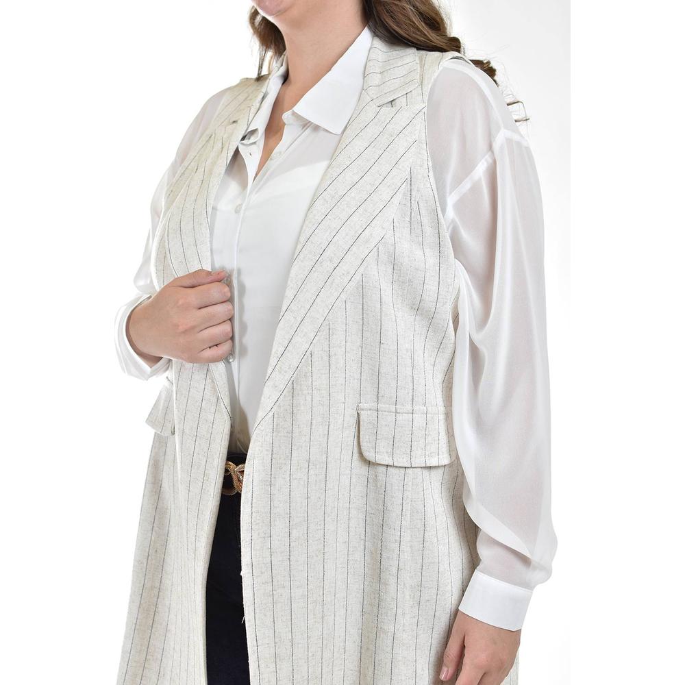Foto 4 | Chaleco de Lino con Líneas Roman Fashion Tallas Extras Beige
