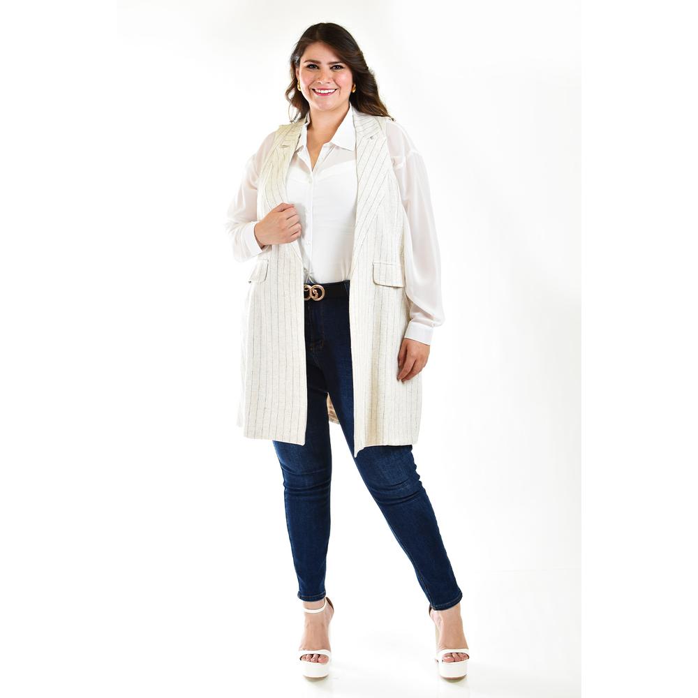 Foto 5 | Chaleco de Lino con Líneas Roman Fashion Tallas Extras Beige