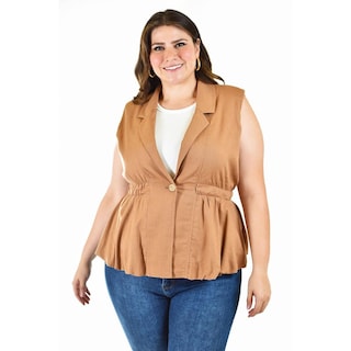 Foto 1 | Chaleco De Lino Roman Fashion /tallas Extras, 2321 (cafe) Cafe