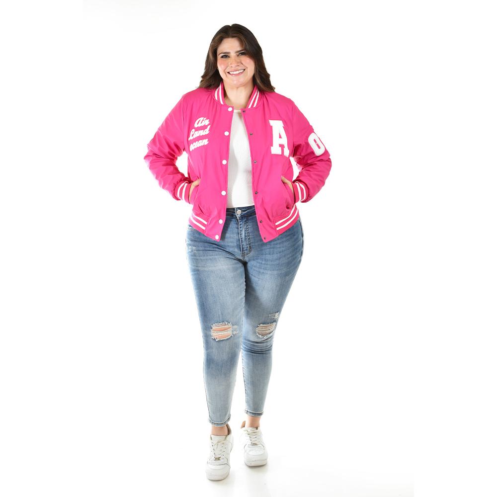 Foto 3 pulgar | Chamarra Universitaria Roman Fashion /tallas Extras, 7094 (rosa) Rosa