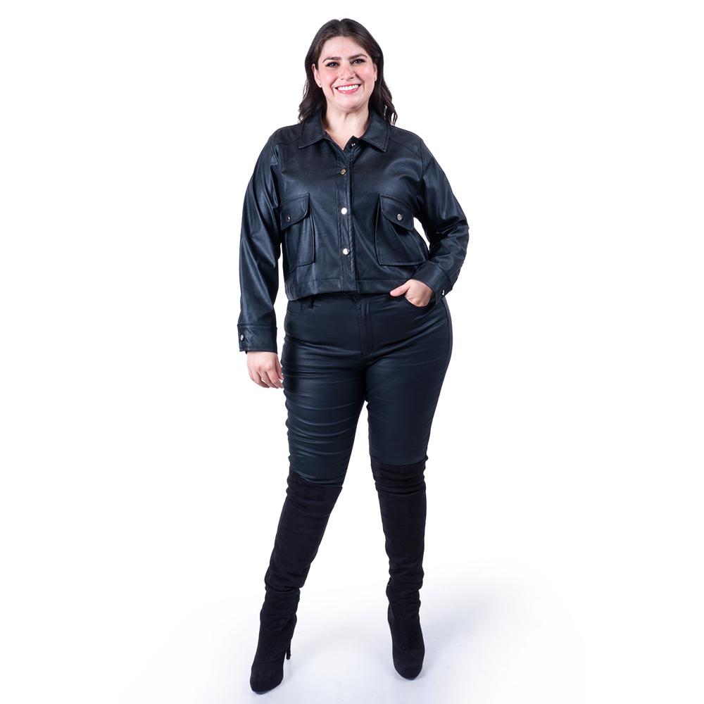 Chamarra De Piel Sintetica Roman Fashion / Tallas Extras, 115 (negro) Negro