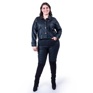 Foto 1 | Chamarra De Piel Sintetica Roman Fashion / Tallas Extras, 115 (negro) Negro